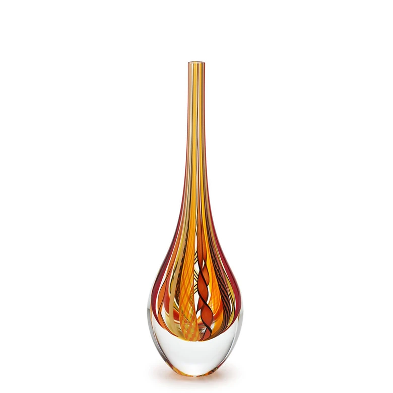 [4461] Drop Glass Vase Hippie Red, Orange and Yellow Murano Style Art Glass