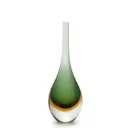 Drop Glass Vase Bicolor Green with Amber Murano Style Art Glass