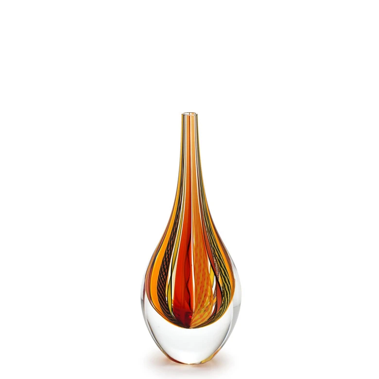 [4462] Drop Glass Vase Hippie Red, Orange and Yellow Murano Style Art Glass