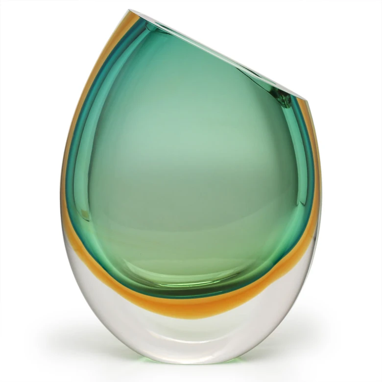 [15584] Glass Vase 210 MS Bicolor Green with Amber Murano Style Art Glass