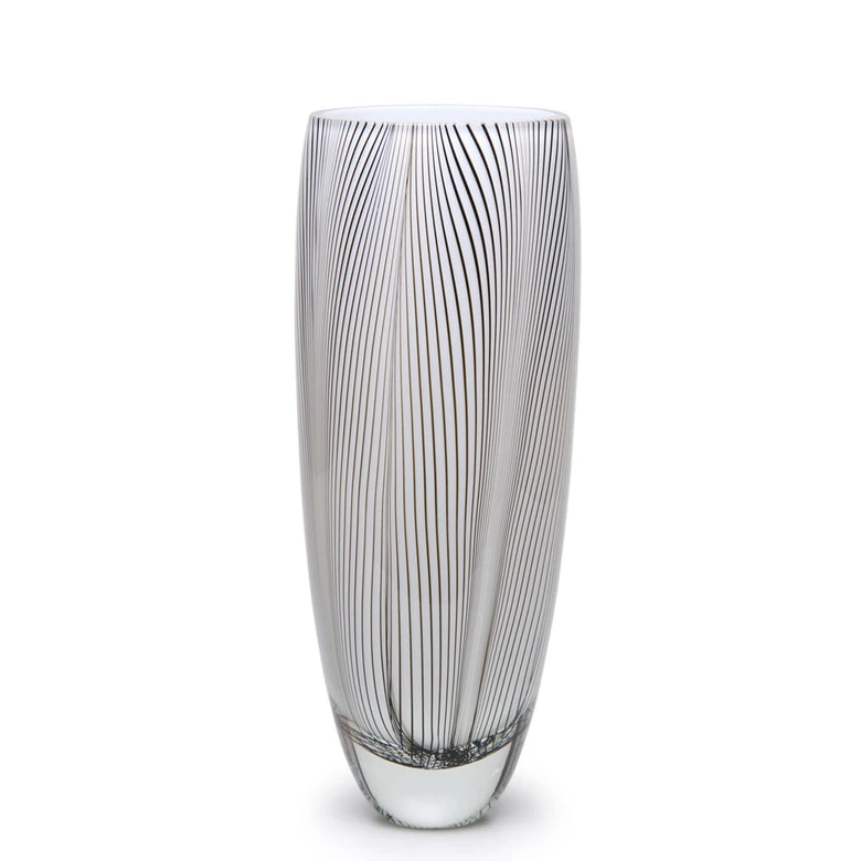 [17768] Glass Vase 55 MS Feather Pattern White Murano Style Art Glass