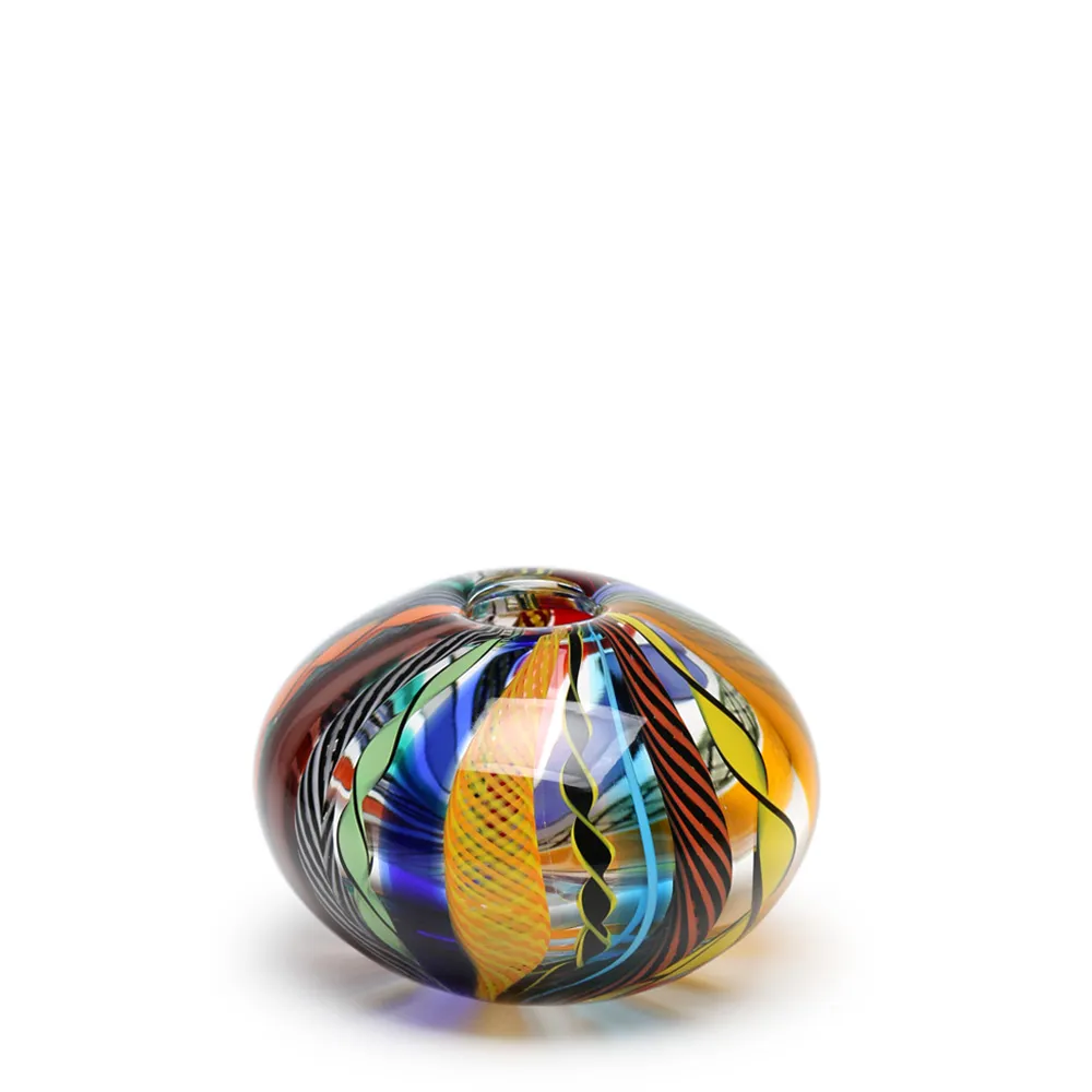 [18657] Flat Small Glass Vase Hippie Murano Style Art Glass