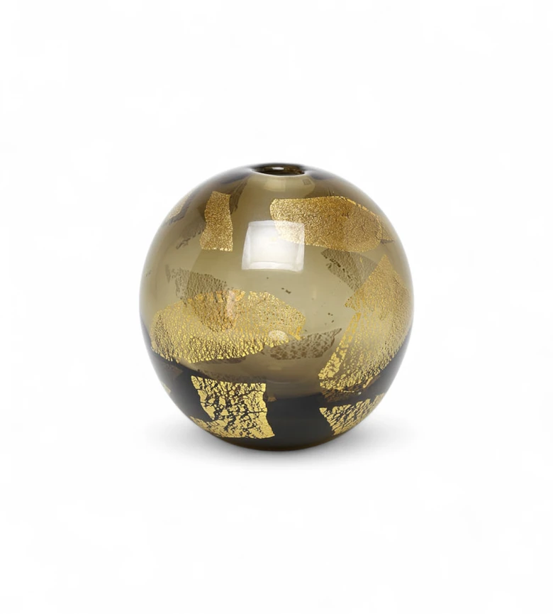 [18868] Ball Glass Vase Smoky Golden Effect Murano Style Art Glass