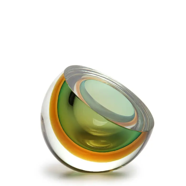 [17885] Murano Bicolor Vase Green & Amber  Murano Style Art Glass