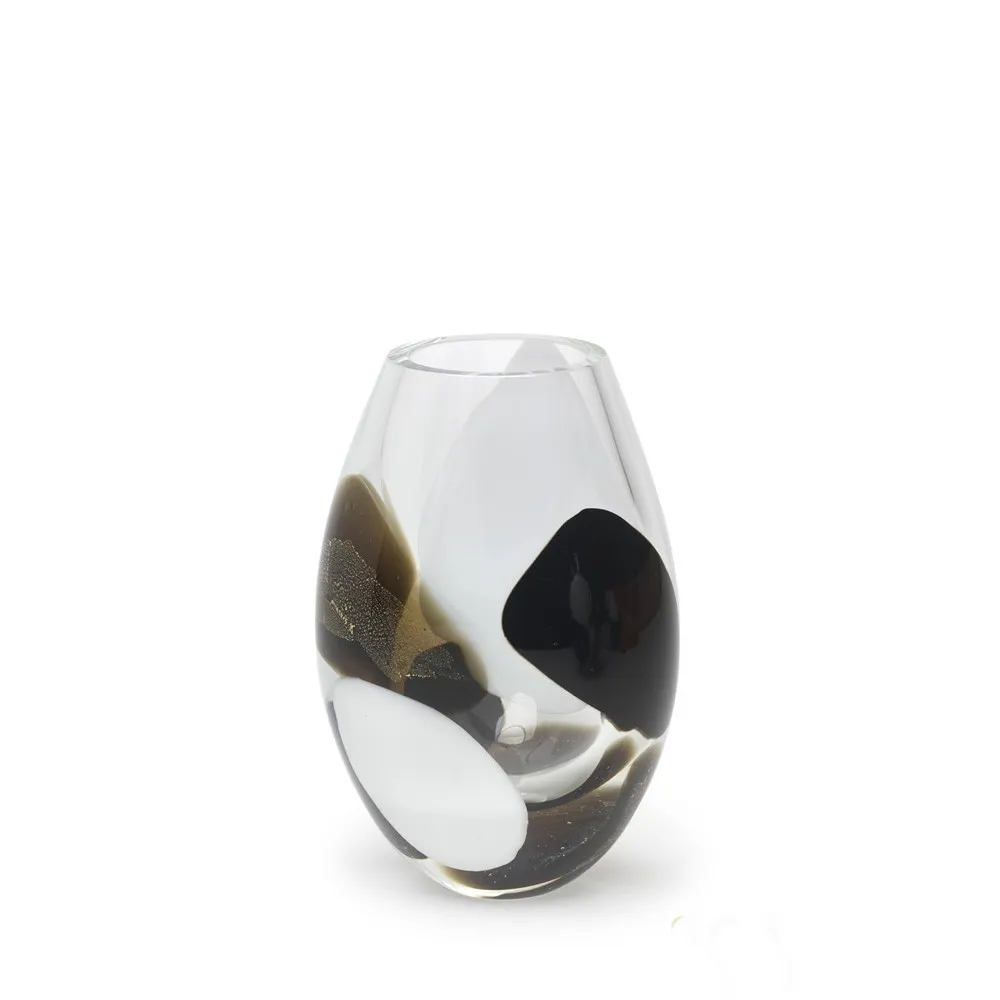 [18199] Glass Vase Colors Stains Model 1 White, Smoky and Black with Gold Murano Style Art Glass