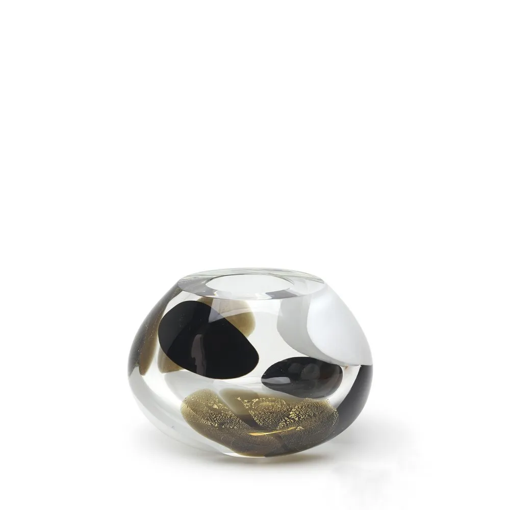 [18203] Glass Vase Colors Stains Model 3 White, Smoky and Black with Gold Murano Style Art Glass