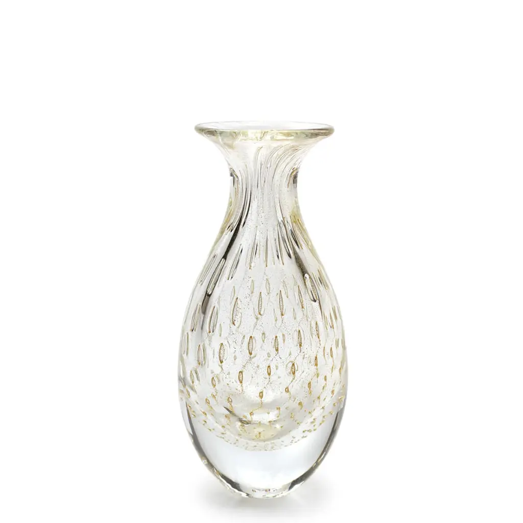 [15651] Glass Vase Bubble Effect Transparent with Gold. Murano Style Art Glass