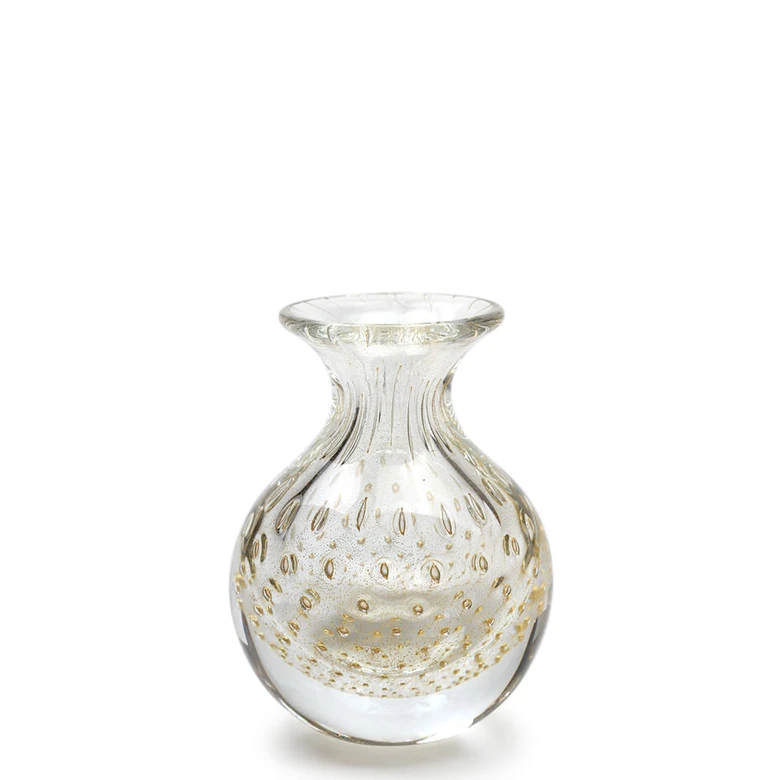 [15659] Glass Vase Bubble Effect Transparent with Gold Murano Style Art Glass