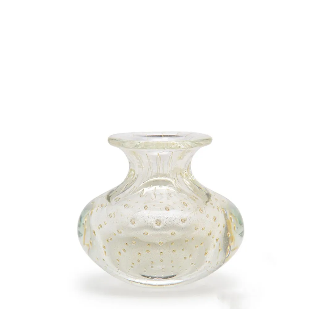 [17318] Glass Vase Bubble Effect Transparent with Gold Murano Style Art Glass