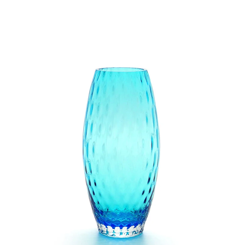[18022] Glass Vase Olive Large Baloton Aquamarine Murano Style Art Glass