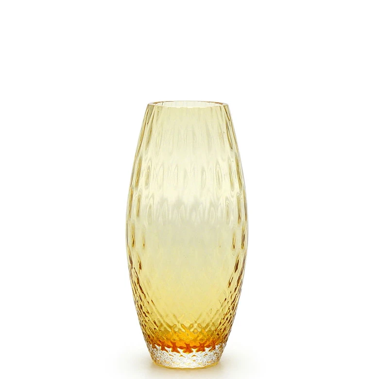 [18034] Glass Vase Olive Small Baloton Amber Murano Style Art Glass