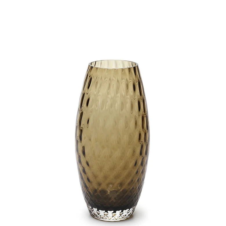 [18071] Glass Vase Olive Small Baloton Smoky Murano Style Art Glass