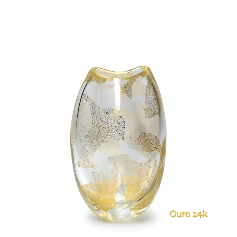 [18909] Glass Vase Roca Model 2 Golden Effect Transparent Murano Style Art Glass