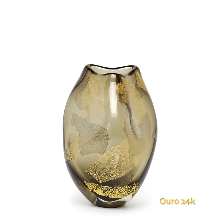 [18874] Glass Vase Roca Model 3 Golden Effect Smoky Murano Style Art Glass